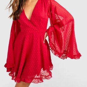 boohoo Goth Dobby Chiffon Flare Bell Wide Sleeve Skater Dress